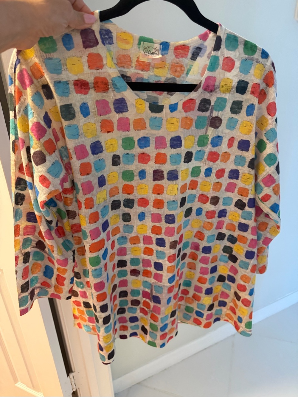 Multicolored Square Print Long Sleeve Top in size medium - Picture 7 of 9